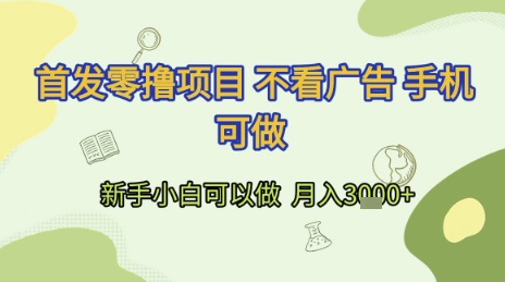 首发零撸项目 不看广告 手机可做 新手小白可以做 月入3k+【揭秘】-网赚副业网