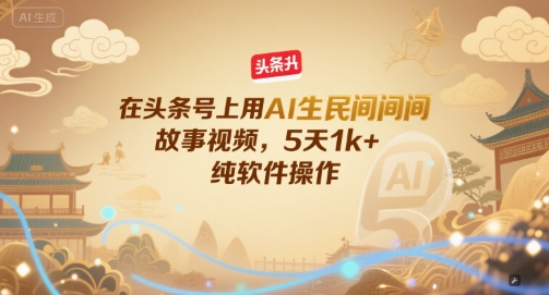 在头条号上用AI生民间故事视频,5天1k+,纯软件操作-网赚副业网