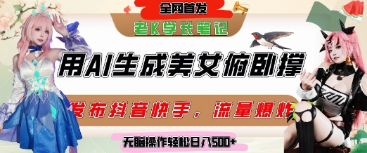 巧用AI让美女做俯卧撑，发布社交平台轻松涨粉变现，流量爆炸，挂抖音橱窗卖货，轻松实现日收入5张-网赚副业网