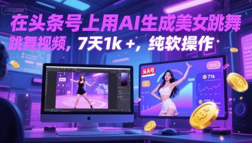在头条号上用AI生成美女跳舞视频，7天1k+，纯软件操作-网赚副业网