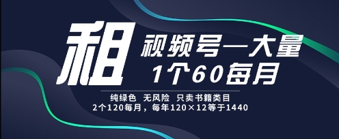 租视频号,一个60每月,2个120.纯绿色、无风险,常年租【揭秘】-网赚副业网