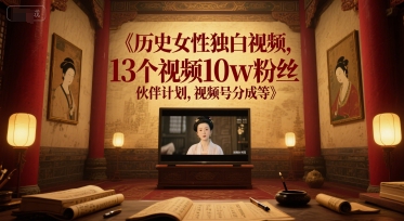 历史女性独白视频,13个视频10w粉丝,伙伴计划,视频号分成等-网赚副业网