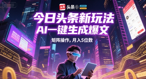 今日头条新玩法,AI一键生成爆文,矩阵操作,月入5位数-网赚副业网
