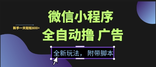 微信小程序全自动撸广告项目,彻底解决没流量的问题,新手一天8张+【揭秘】-网赚副业网