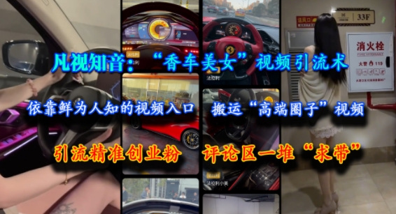 凡视知音:“香车美女”视频引流术,依靠鲜为人知的视频入口,搬运“高端圈子”视频,引流精准创业粉,评论区一堆“求带”-网赚副业网