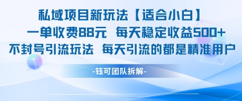 私域项目新玩法【适合小白】 一单收费88.每天稳定收益几张-网赚副业网