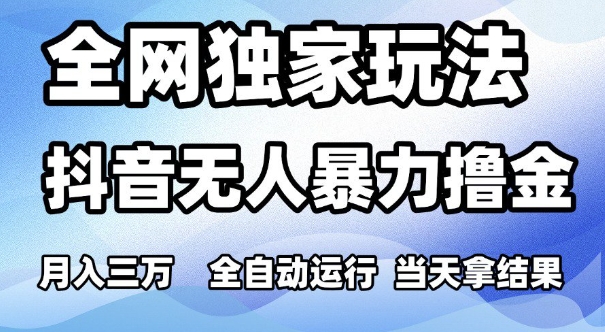 全网独家玩法,抖音无人暴力撸金,月入3W,全自动运行,当天拿结果,可矩阵【揭秘】-网赚副业网