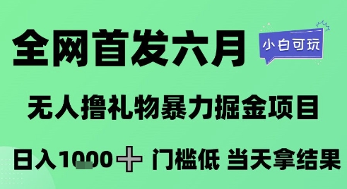 全网首发六月,无人撸礼物暴力掘金项目,日入1K+门槛低,当天拿结果,小白可玩【揭秘】-网赚副业网
