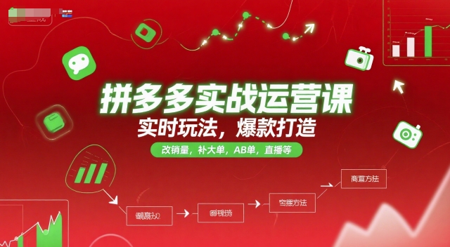 拼多多实战运营课，实时玩法，爆款打造，改销量，补大单，AB单，直播等（更新2025月）-网赚副业网