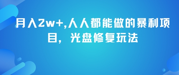 月入2w+，人人都能做的暴利项目，光盘修复玩法-网赚副业网