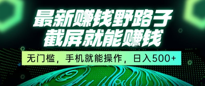 最新野路子截屏就能挣钱,无门槛,手机就能操作,日入5张【揭秘】-网赚副业网