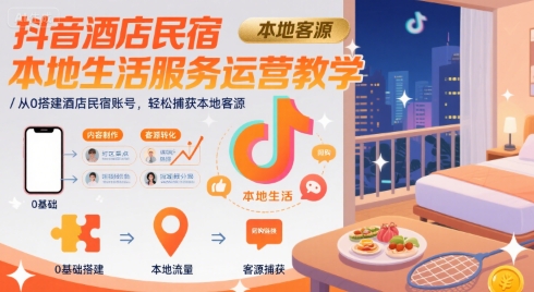 抖音酒店民宿本地生活服务运营教学,从0搭建酒店民宿账号,轻松捕获本地客源-网赚副业网