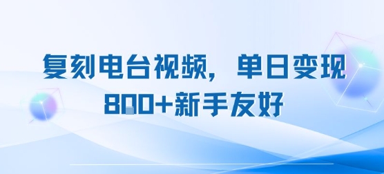 复刻电台视频，单日变现8张+新手友好，长期可做-网赚副业网