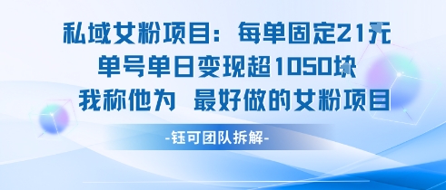 私域女粉项目:每单固定21块,单日变现超1k+,最好做的女粉项目-网赚副业网