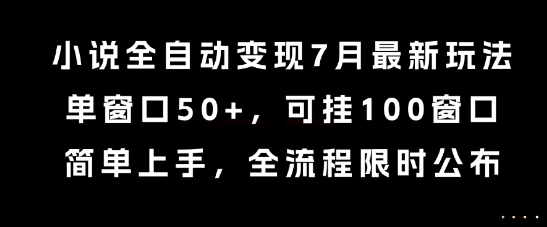 小说全自动变现7月玩法,单窗口50+,可挂100窗口,简单上手,全流程限时公布【揭秘】-网赚副业网