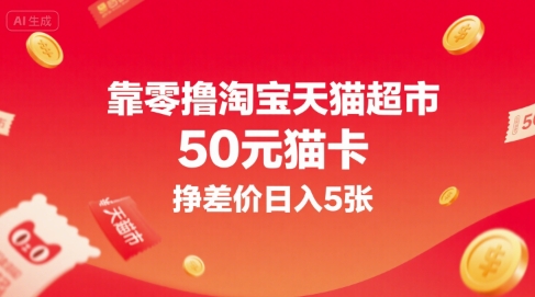 靠零撸淘宝天猫超市50元猫卡,挣差价日入5张-网赚副业网