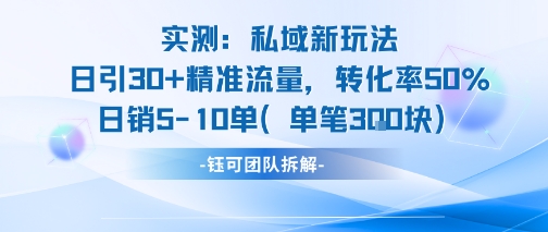 实测私域新玩法日引30加精准流量转化率50%日销5-10单每笔3张-网赚副业网