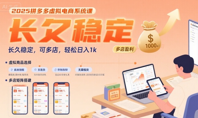 2025拼多多虚拟电商系统课,长久稳定,可多店,轻松日入1k-网赚副业网