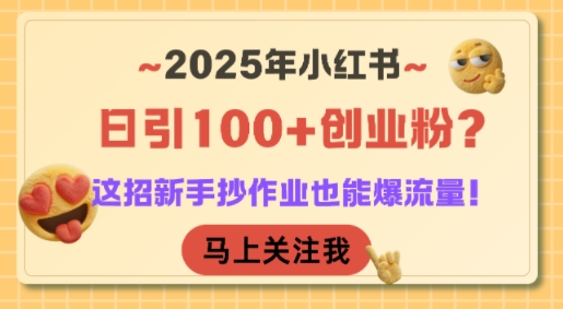2025年小红书日引100+创业粉?这招新手抄作业也能爆流量!-网赚副业网