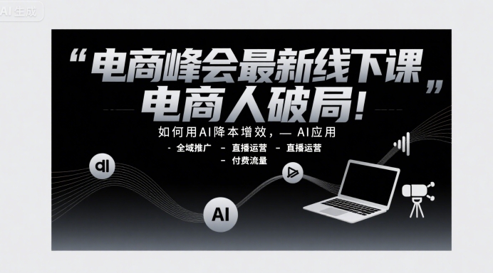 电商峰会最新线下课,电商人破局,如何用AI降本增效,AI应用-全域推广-直播运营-付费流量-网赚副业网