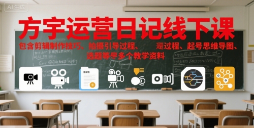 方宇运营日记线下课,包含剪辑制作技巧、拍摄引导过程、起号思维导图、选题等多个教学资料-网赚副业网