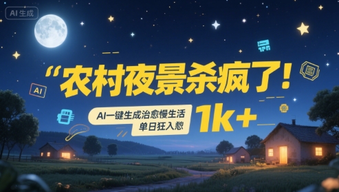 农村夜景杀疯了!AI一键生成治愈系慢生活,单日狂入1k+-网赚副业网