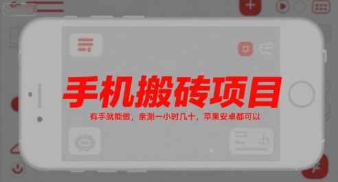 手机搬砖项目,有手就能做,亲测一小时几十,苹果安卓都可以-网赚副业网