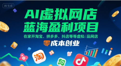 AI虚拟网店蓝海盈利项目,在家开淘宝、拼多多、抖店等虚拟品网店,零成本创业-网赚副业网