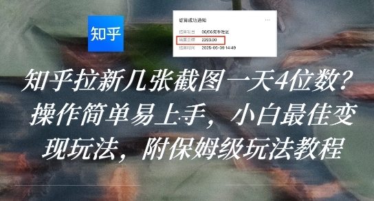 知乎拉新几张截图一天4位数?操作简单易上手,小白最佳变现玩法,附保姆级玩法教程-网赚副业网