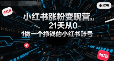 小红书涨粉变现营,21天从0-1做一个挣钱的小红书账号-网赚副业网