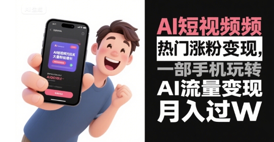 AI短视频热门涨粉变现,一部手机玩转AI流量变现,月入过W-网赚副业网