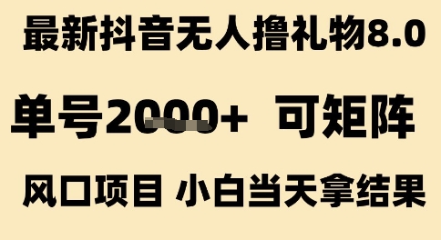 最新抖音无人撸礼物8.0,单号2k+,可矩阵风口项目,小白当天拿结果【揭秘】-网赚副业网