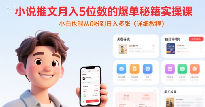 小说推文月入5位数的爆单秘籍实操课,,小白也能从0粉到日入多张(详细教程)-网赚副业网