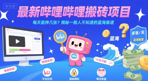 最新哔哩哔哩上B站搬砖项目,每天能挣几张?揭秘一般人不知道的蓝海赛道-网赚副业网