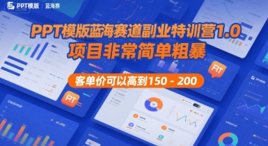 PPT模版蓝海赛道副业特训营1.0,项目非常简单粗暴,客单价可以高到150-200-网赚副业网