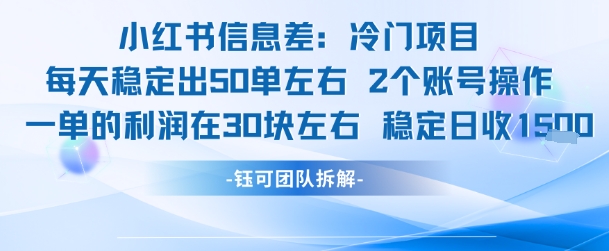 小红书信息差冷门项目一单利润30块每天稳定1.5k左右2个账号操作-网赚副业网