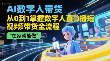 AI数字人带货,从0到1掌握数字人直播短视频带货全流程,在家就能做-网赚副业网