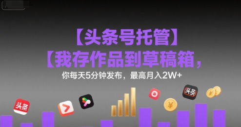 【头条号托管 】我存作品到草稿箱,你每天5分钟发布,最高月入2W+【揭秘】-网赚副业网