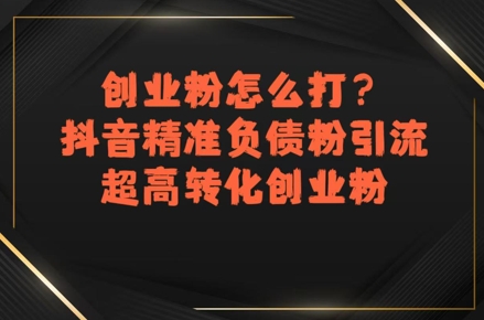 创业粉怎么打？抖音精准负债粉引流，超高转化创业粉-网赚副业网