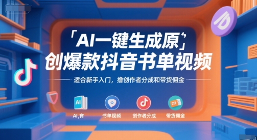 AI一键生成原创爆款抖音书单视频,适合新手入门,撸创作者分成和带货佣金【揭秘】-网赚副业网