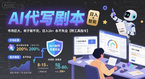 AI代写剧本,市场巨大,单子做不完,日入1k+ 永不失业【附工具指令】-网赚副业网