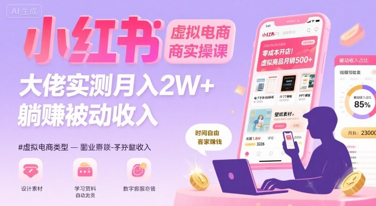 小红书虚拟电商,大佬实测月入2W+,实现被动收入-网赚副业网