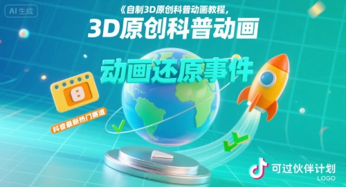 自制3D原创科普动画教程,动画还原事件,抖音最新热门赛道,可过伙伴计划-网赚副业网