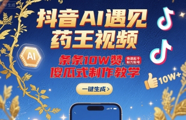 抖音AI遇见药王视频,条条10W赞,快速起千粉万粉号,傻瓜式制作教学-网赚副业网