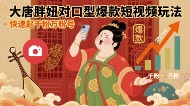 大唐胖妞对口型爆款短视频玩法,快速起千粉万粉号-网赚副业网