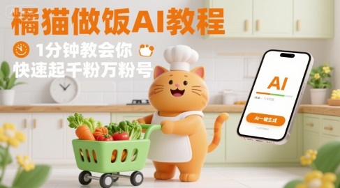 有趣的橘猫买菜做饭视频,用AI一键搞定,1分钟教会你,快速起千粉万粉号-网赚副业网