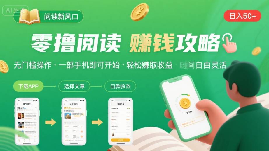 零撸阅读新风口,无门槛轻松挣,一部手机,日入 50-3张【揭秘】-网赚副业网