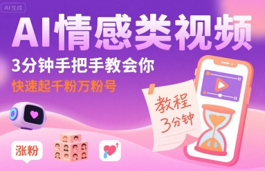 AI情感类视频，3分钟手把手教会你，快速起千粉万粉号-网赚副业网