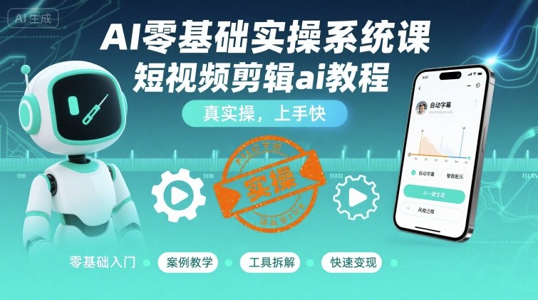AI零基础实操系统课,短视频剪辑ai教程,真实操,上手快-网赚副业网