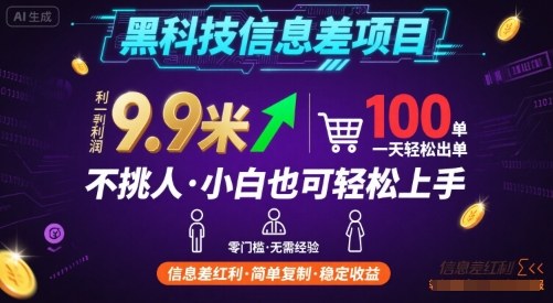 黑科技信息差项目，一单利润9.9米，一天简简单单出100单，不挑人，小白也可轻松上手【揭秘】-网赚副业网